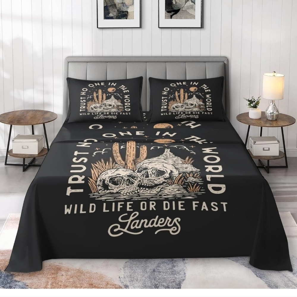 Funky boho cactus skull trust no one in the world full queen duvet set